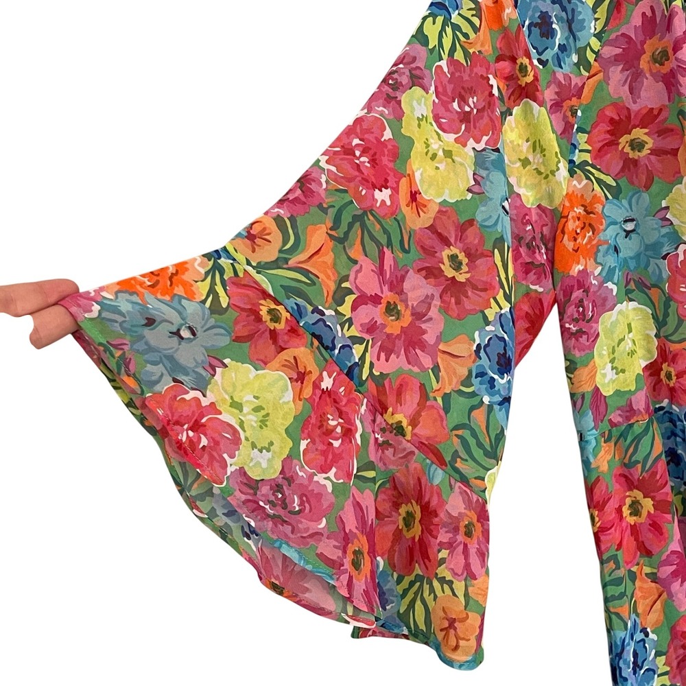 Show Me Your Mumu Floral Tiered Babydoll Mini‎ Dress Pink Blue Green Medium NWT - Picture 3 of 6